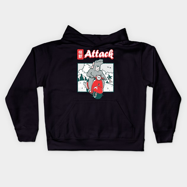 Kaiju Attack Kids Hoodie by zeroaxis